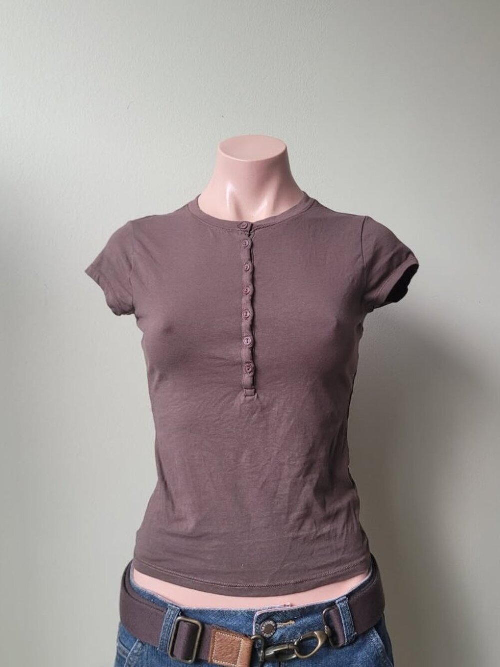 Streetwear Society Brown Henley Cap Sleeve T-Shirt (OS)